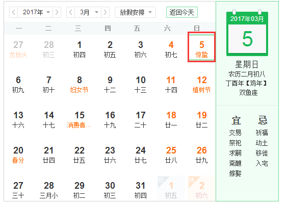 2017惊蛰是哪天