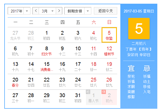 2017年惊蛰在哪一天