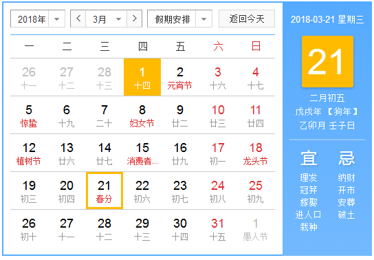 2018年春分是几月几日